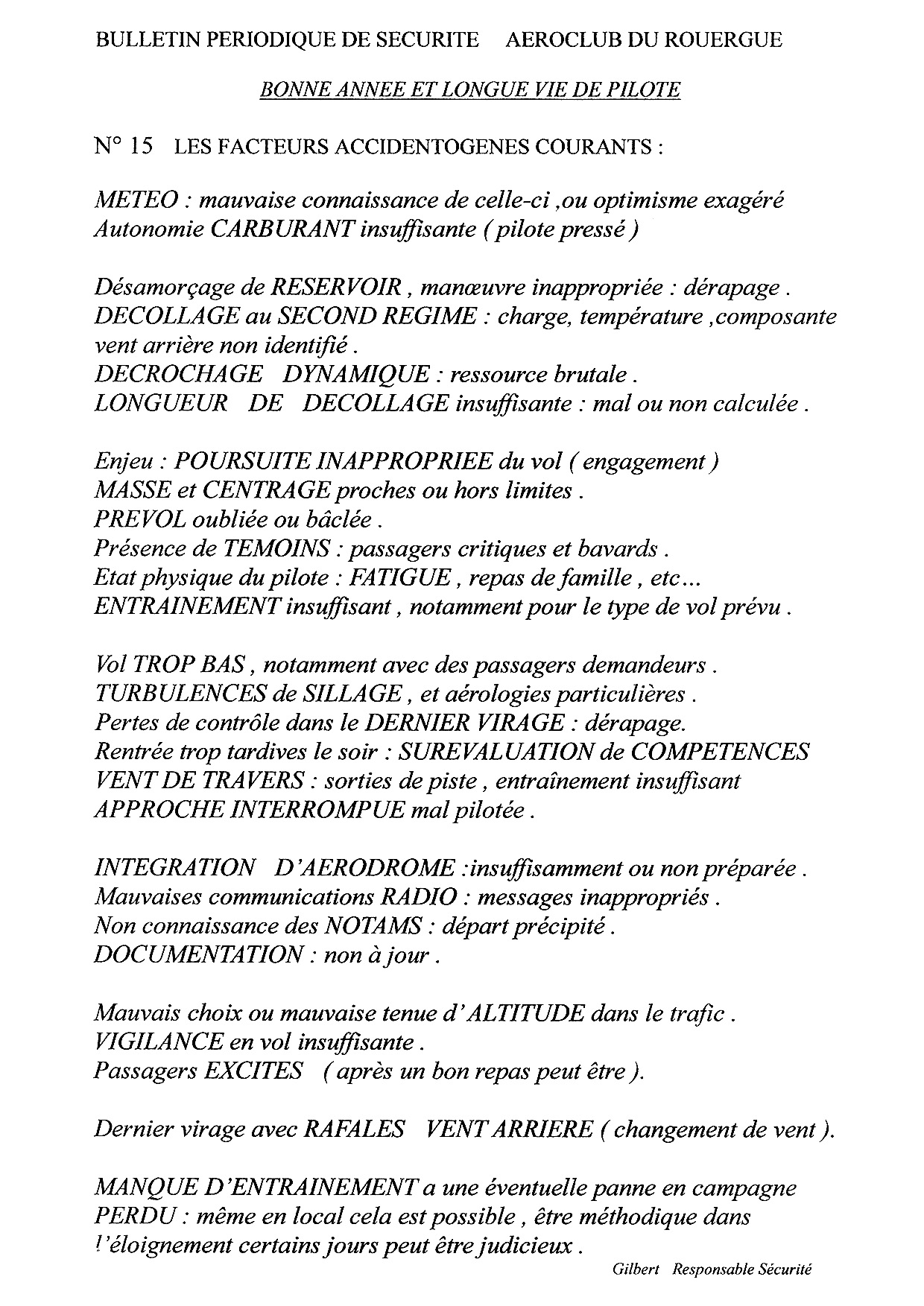 Bulletin périodique de sécurité - 015 - Les Facteurs Accidentogènes Courant - Janvier 2022